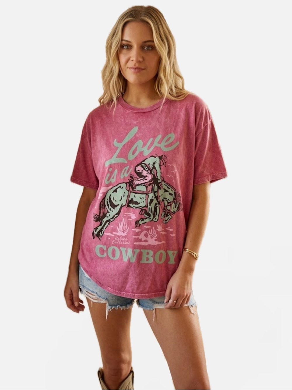 KELSEA BALLERINI UNISEX L PINK GRAPHIC COWBOY MERCH SHORT SLEEVE TEE NWT